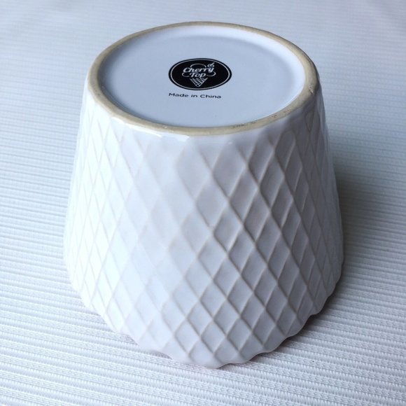 2 Cherry Top White Waffle Cone Ice Cream Soup Cereal Dessert Bowls Yellow Pink - Picture 7 of 12